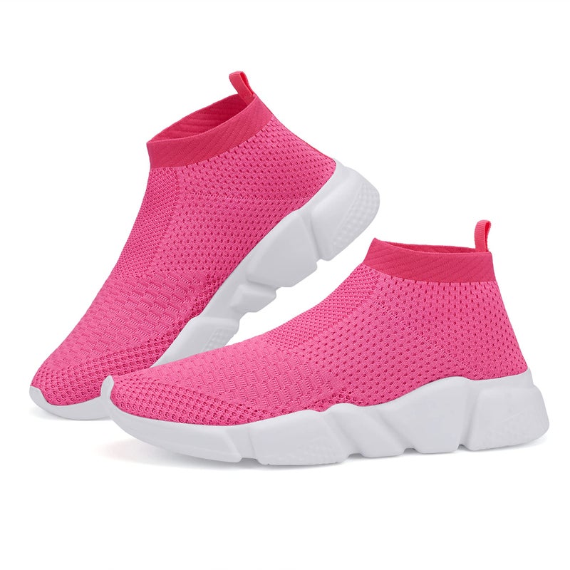 Casbeam Women's Running Knit Comfortable Lightweight Breathable Casual Sports Shoes Fashion Sneakers Slip-On Walking Shoes Pink&White Size 11 - Image 4